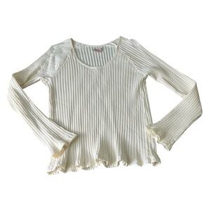 Knox Rose Women's Long-sleeve Ribbed Cream Top Size XLarge